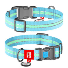 Нашийник світлонакопичуючий, пласт. фастекс, Ш 25 мм, Дл 35-58 см, Блакитний, XL, WAUDOG Nylon c QR