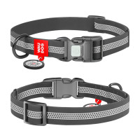 WAUDOG (Ваудог) Waterproof с QR паспортом - Ошейник для собак водостойкий, сознательно-отражающий,пластиковая пряжка-фастекс, серый, (Ш 25 мм, Д 34-49 см) L