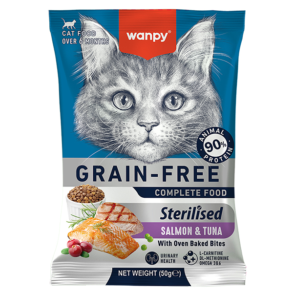 Wanpy (Ванпи) Cat Grain Free Salmon & Tuna Sterilized All Life Stages - Сухой беззерновой корм для стерилизованных котов всех возрастов с мясом лосося и тунца 50 г