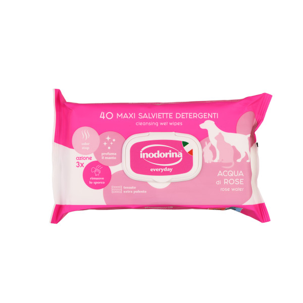 Inodorina (Инодорина) Everyday Acqua di Rose - Влажные салфетки для всех типов шерсти кошек собак и грызунов с ароматом розы 40 шт