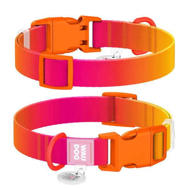 WAUDOG (ВАУДОГ) Nylon Recycled ошейник для собак из нейлона с QR паспортом оранжевый градиент пластиковый фастекс M 28-40 см