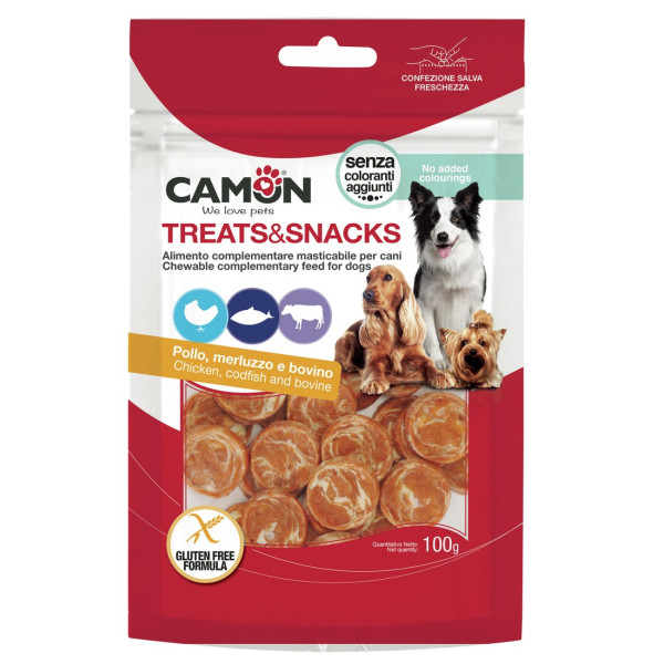 Camon (Камон) Dog Treats Coins With Chicken, Cod&Beef Skin - Лакомство для собак монеты с курицей, треской и говяжьей кожей 100 г