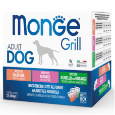 Monge (Монж) Grill Dog Grain Free Salmon, Lamb & Pork Mix Adult All Breeds - Набір вологого беззернового корму для дорослих собак усіх порід з м’ясом лосося, ягняти та свинини 1.2 кг