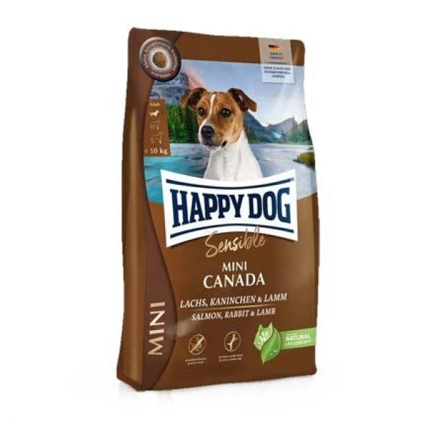 Happy Dog (Хепи Дог) Grain Free Salmon, Rabbit & Lamb Sensible Canada Adult Mini - Сухой беззерновой корм для взрослых собак мелких пород с повышенной чувствительностью к корму с мясом лосося, кролика и ягнёнка 4 кг