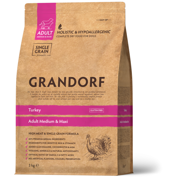 Grandorf (Грандорф) Turkey Adult Medium & Maxi - Сухой гипоаллергенный корм для собак средних и крупных пород с индейкой 3 кг