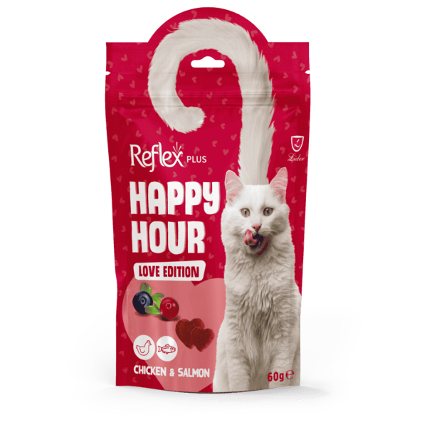 Reflex Plus Happy Hour Cat Treats Chicken & Salmon Love Edition – Лакомства для кошек, для хорошего самочувствия 60 г