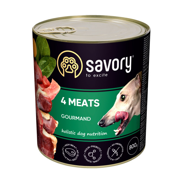 Savory (Сейвори) Dog Gourmand 4 Meat - Влажный корм для собак 4 вида мяса 800 г