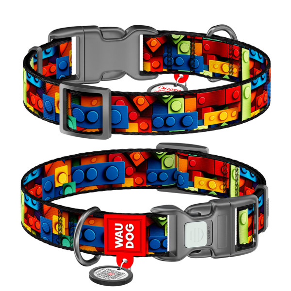 WauDog (ВауДог) Nylon рисунок "Блоки" - Ошейник для собак нейлоновый (Ш 15 мм, Длин 25-35 см) S