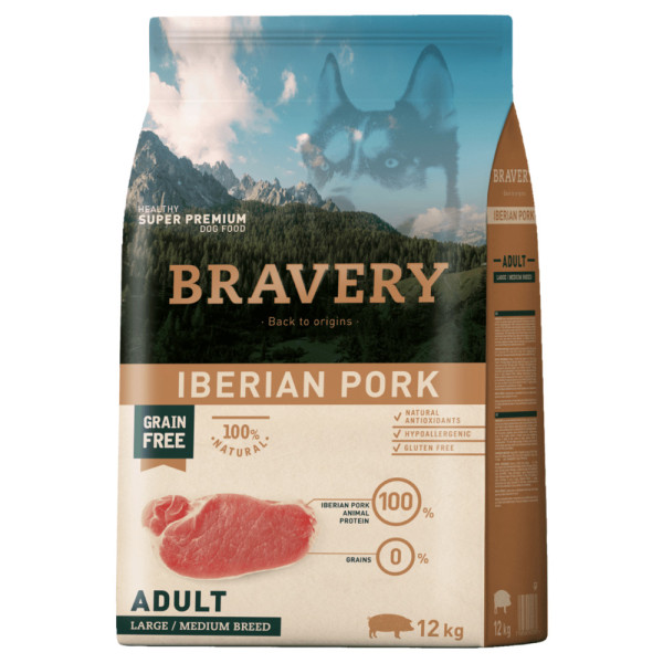 Bravery (Бравери) Dog Adult Max/Med Breed Iberian Pork - Сухой корм для собак больших и средних пород беззерновой с иберийской свининой 12 кг