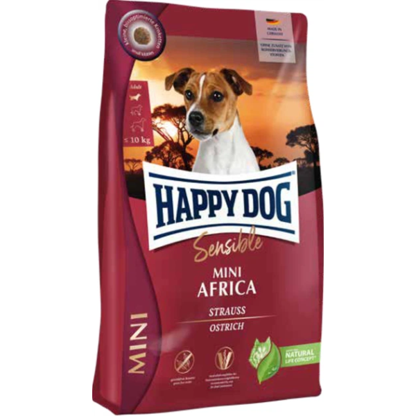 Happy Dog (Хепи Дог) Grain Free Straus Sensible Africa Adult Mini - Сухой беззерновой корм для взрослых собак мелких пород при пищевой аллергии с мясом страуса 300 г