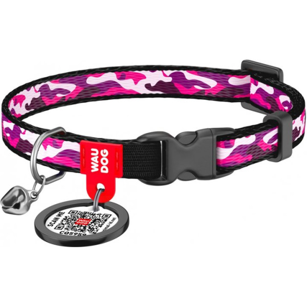 Нашийник для котів, "Рожевий камо", пласт. фастекс, Ш 10 мм, Довжина 20-30 см, XS, WAUDOG Nylon c QR