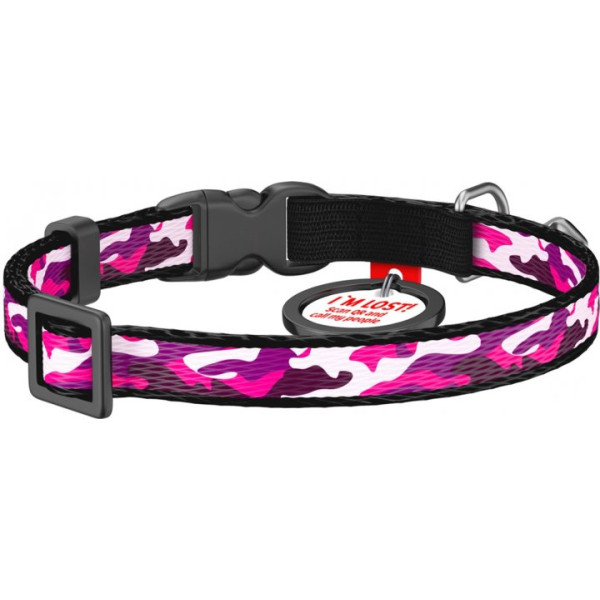 Нашийник для котів, "Рожевий камо", пласт. фастекс, Ш 10 мм, Довжина 20-30 см, XS, WAUDOG Nylon c QR