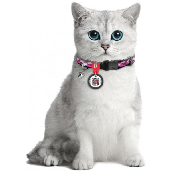 Нашийник для котів, "Рожевий камо", пласт. фастекс, Ш 10 мм, Довжина 20-30 см, XS, WAUDOG Nylon c QR