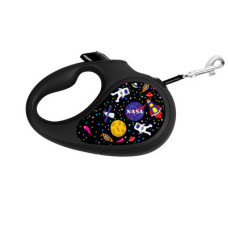 WauDog (ВауДог) Re-Leash "NASA" - Поводок-рулетка для собак черная со светоотражающей лентой (В 12 кг, Дл 3 м) размер XS