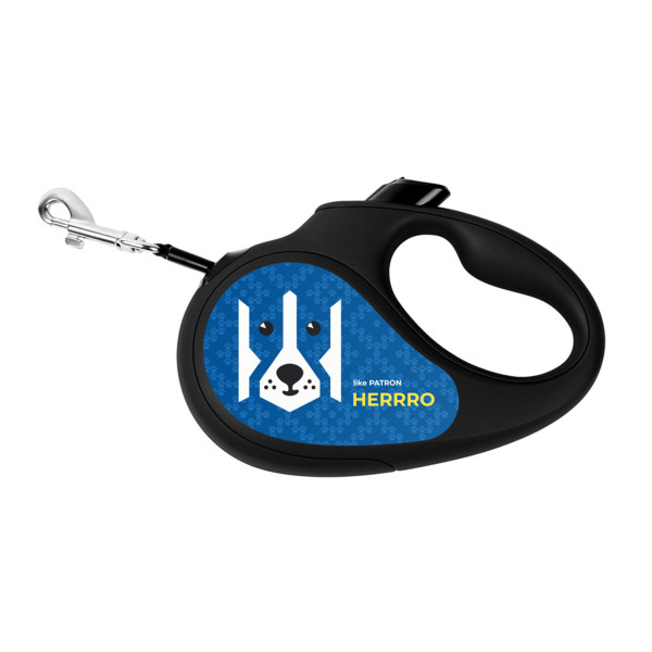 WauDog (ВауДог) Re-Leash "Патрон" - Поводок-рулетка для собак черная со светоотражающей лентой (В 12 кг, Дл 3 м) размер XS