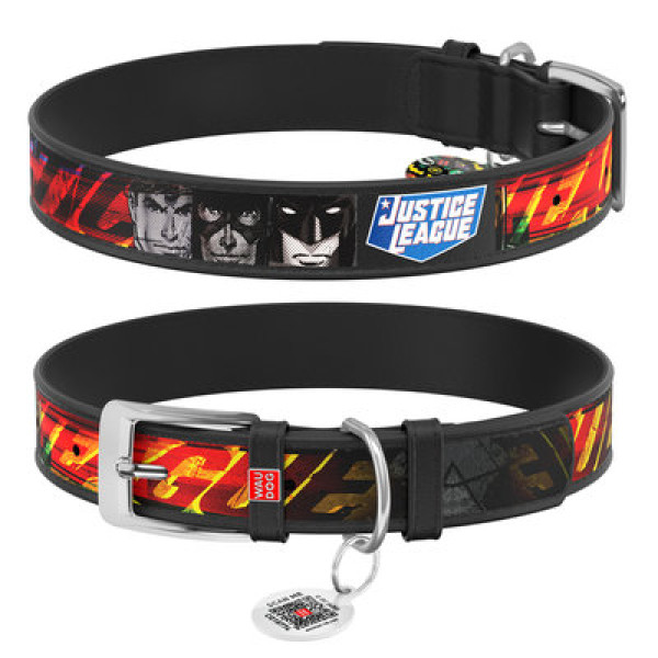 Нашийник, "Ліга Справедливості", Ш 12 мм, Дл 18-24 см, Чорний, XS1, WAUDOG Design с QR