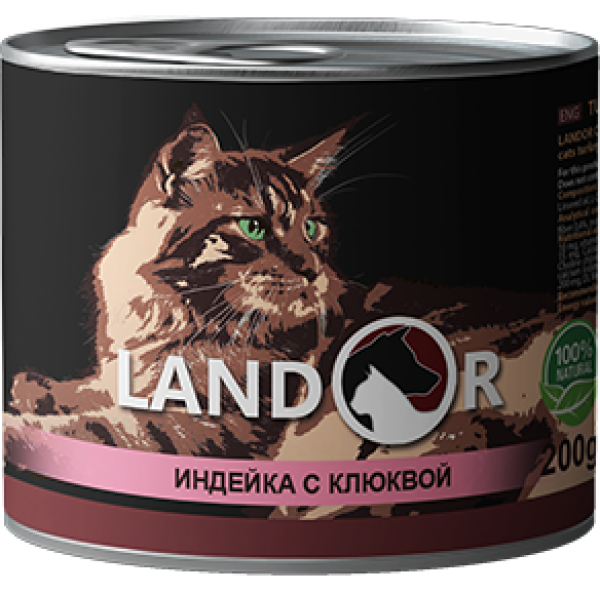 Landor (Ландор) Turkey With Cranberries For Cats - Влажный корм для взрослых стерилизованных кошек с индейкой и клюквой 0.2 кг