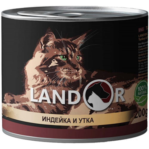Landor (Ландор) Turkey And Duck For Cats - Вологий корм для дорослих котів з індичкою та качкою 0.2 кг