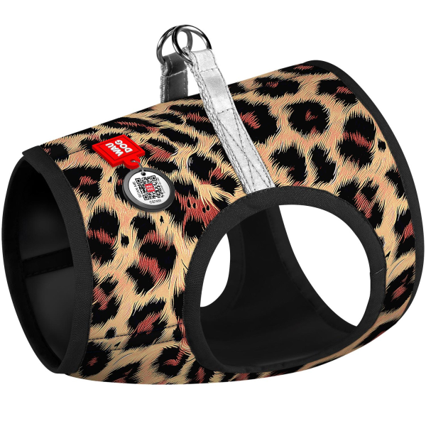 WAUDOG (ВАУДОГ) Clothes - Шлейка для собак мягкая с QR паспортом рисунок «Леопард» XS2 В 28-31 см С 20-22 см