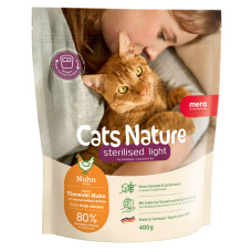 Mera (Мера) Cats Nature Grain Free Chicken Sterilised & Light Adult - Сухой беззерновой корм для взрослых стерилизованных котов для контроля веса с мясом курицы 400 г