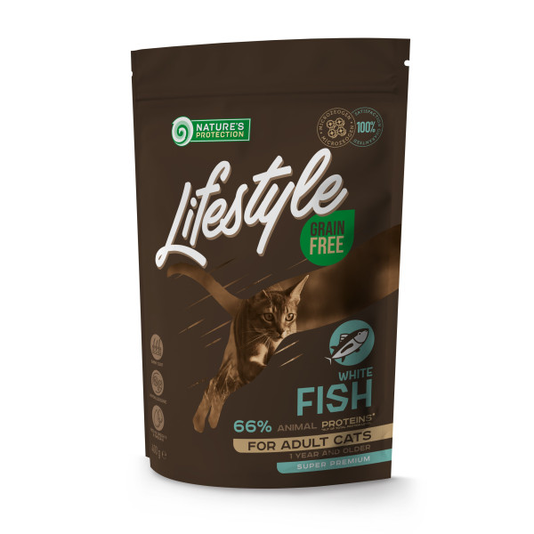 Nature`s Protection (Нэйчер Протекшн) Lifestyle Grain Free White Fish Adult Cat - Сухой беззерновой корм для котов с белой рыбой 0.4 кг