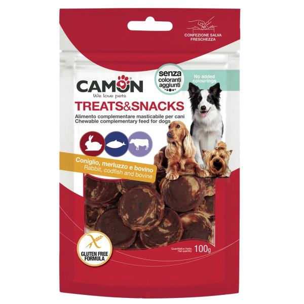 Camon (Камон) Dog Treats Coins With Rabbit, Cod&Beef Skin - Лакомство для собак монеты с кроликом, треской и говяжьей кожей 100 г