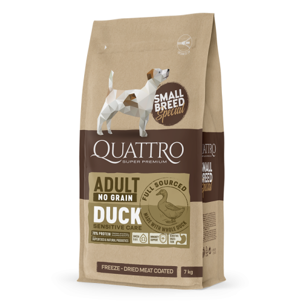Quattro (Кватро) Dog Grain Free Duck Adult Mini - Сухой беззерновой корм для взрослых собак мелких пород с мясом утки 7 кг