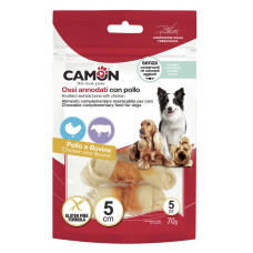 Camon (Камон) Dog Treats Knitted Bone With Beef Skin&Chicken - Ласощі для собак в'язана кістка з яловичою шкірою та куркою (5 см) 70 г