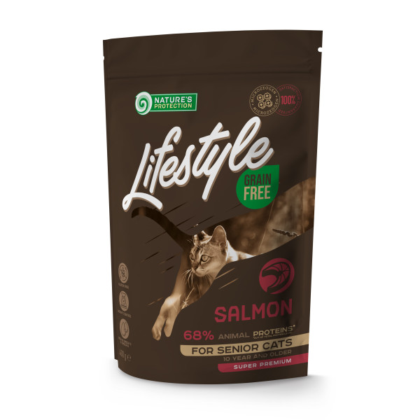 Nature`s Protection (Нэйчер Протекшн) Lifestyle Grain Free Salmon Senior Cat - Сухой беззерновой корм для пожилых котов с лососем 0.4 кг
