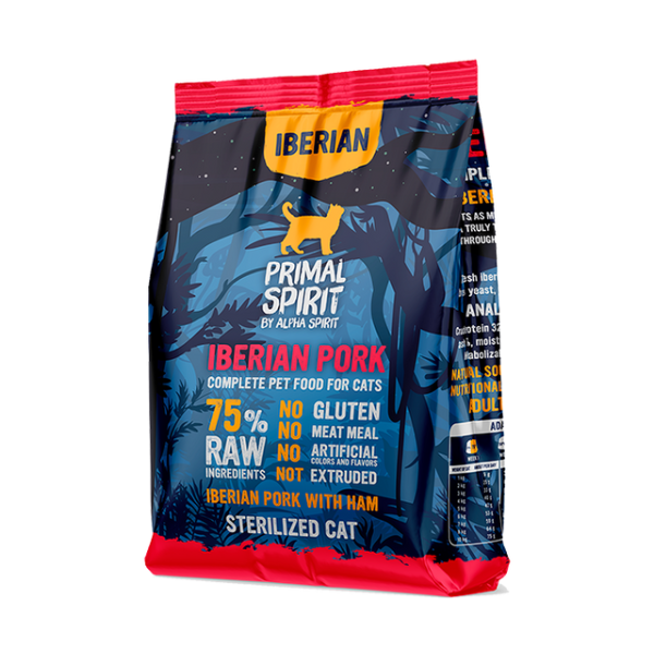 Primal Spirit Iberian Pork Cat - Полнорационный сухой корм для взрослых стерилизованных кошек или кошек с избыточным весом с иберийской свининой и ветчиной 1 кг