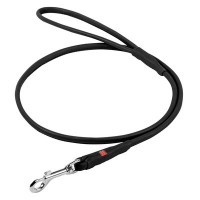 WauDog (ВауДог) Soft Black Round - Поводок для собак кожаный черный (Ш 13 мм, Дл 122 см) L