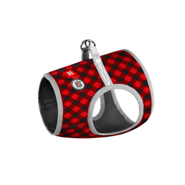 Шлея, "Шотландка червона", ОГ 40-45 см, ОШ 29-31 см, S1, WAUDOG Clothes c QR