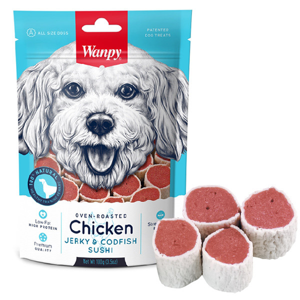 Wanpy (Ванпи) Chicken Jerky & Codfish Sushi Dog - Лакомство для собак, суши с курицей и щепкой 100 г
