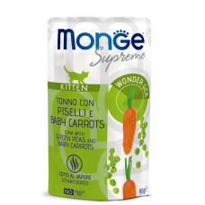 Monge (Монж) Supreme Cat Grain Free Tuna, Green Peas & Carrot Kitten - Вологий беззерновий корм для кошенят з м’ясом тунця, зеленим горошком та морквою 80 г