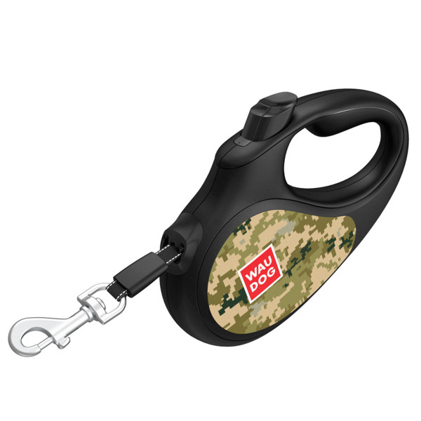 WauDog (ВауДог) Re-Leash "Милитари" - Поводок-рулетка для собак со светоотражающей лентой (В 15 кг, Дл 5 м) размер S