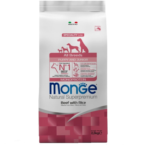 Monge (Монж) Dog Beef & Rice Puppy & Junior All Breeds - Сухий корм для цуценят усіх порід з м’ясом яловичини та рисом 2.5 кг