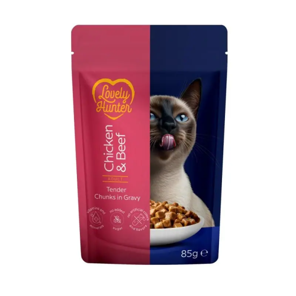 Lovely Hunter (Лавли Хантер) Cat Adult Pouches Chicken & Beef - Влажный корм для взрослых котов с мясом курицы и говядины 85 г