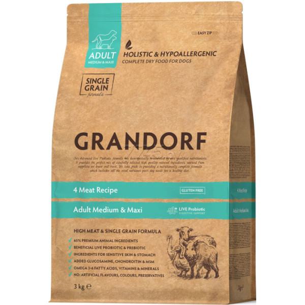 Grandorf (Грандорф) 4 Meat Adult Medium & Maxi - Сухой гипоаллергенный корм для собак средних и крупных пород 4 мяса 3 кг