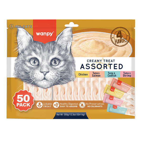 Wanpy (Ванпи) Cat Creamy Treat Assorted - Жидкое лакомство для кошек ассорти вкусов 700 г