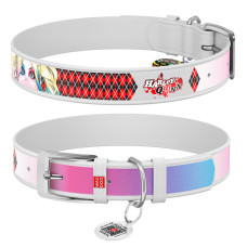 WauDog (ВауДог) Design малюнок "Харлі Квін" - Нашийник для собак шкіряний білий (Ш 15 мм, Дов 26-35 см) S