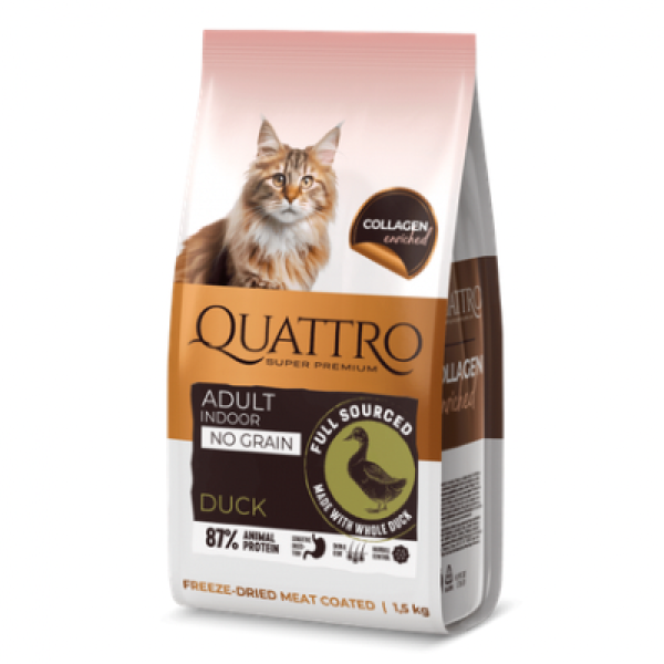 Quattro (Кваттро) Cat Adult Indoor Duck - Сухой корм для взрослых кошек с уткой 1.5 кг