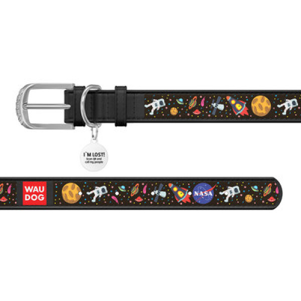 Нашийник, "NASA", Ш 15 мм, Дл 27-36 см, Чорний, S, WAUDOG Design с QR