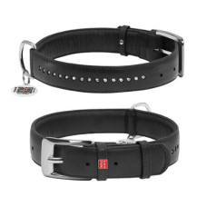 WauDog (ВауДог) Glamour Black - Нашийник для собак шкіряний подвійний зі стразами чорний (Ш 15 мм, Дов 27-36 см) S