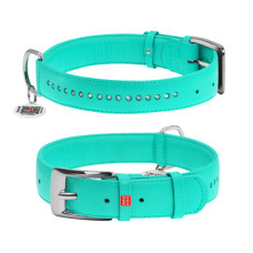WauDog (ВауДог) Glamour Menthol - Нашийник для собак шкіряний подвійний зі стразами ментоловий (Ш 15 мм, Дов 27-36 см) S