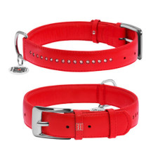 WauDog (ВауДог) Glamour Red - Нашийник для собак шкіряний подвійний зі стразами червоний (Ш 15 мм, Дов 27-36 см) S