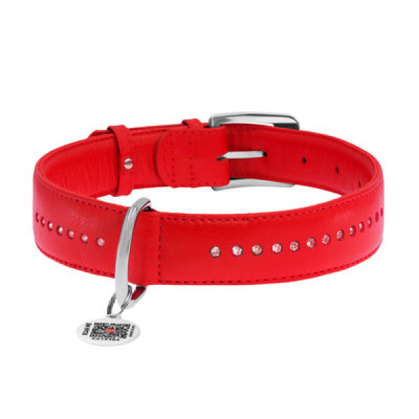 WauDog (ВауДог) Glamour Red - Ошейник для собак кожаный двойной со стразами красный (Ш 15 мм, Длин 27-36 см) S