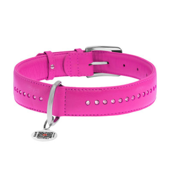 WauDog (ВауДог) Glamour Pink - Ошейник для собак кожаный двойной со стразами розовый (Ш 15 мм, Длин 27-36 см) S