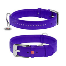WauDog (ВауДог) Glamour Violet - Нашийник для собак шкіряний подвійний зі стразами фіолетовий (Ш 15 мм, Дов 27-36 см) S