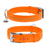 WauDog (ВауДог) Glamour Orange - Ошейник для собак кожаный двойной со стразами оранжевый (Ш 20 мм, Длин 30-39 см) M