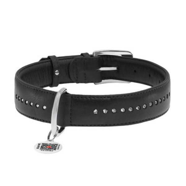 WauDog (ВауДог) Glamour Black - Ошейник для собак кожаный двойной со стразами черный (Ш 25 мм, Длин 38-49 см) L